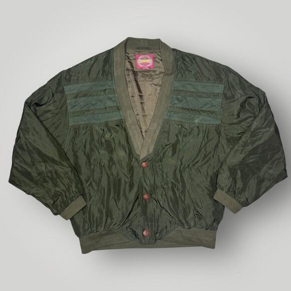 Mondo Other - Vintage MONDO by Genea Uomo 100% Silk Bomber Jacket Olive Green XL